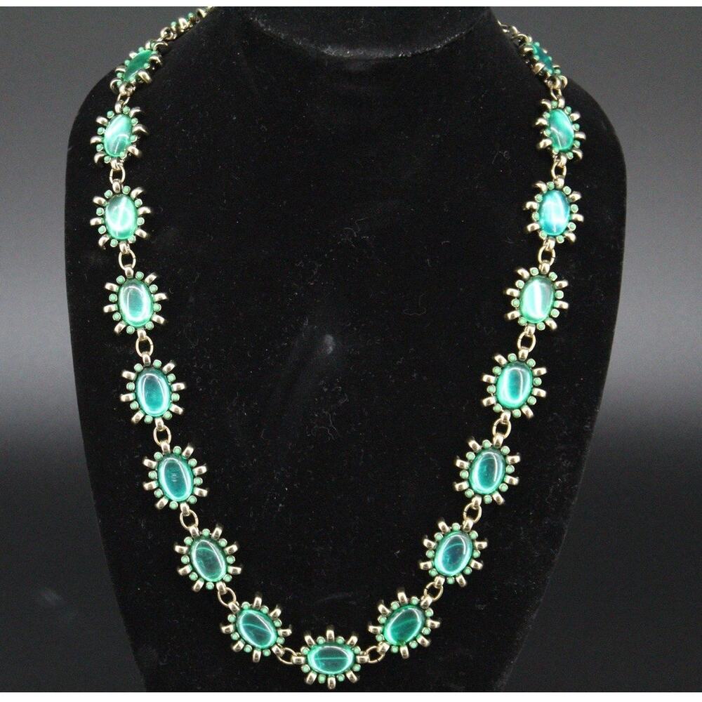 Vintage Coldwater Creek Necklace Green Lucite Cabochon Gold Tone Southwestern